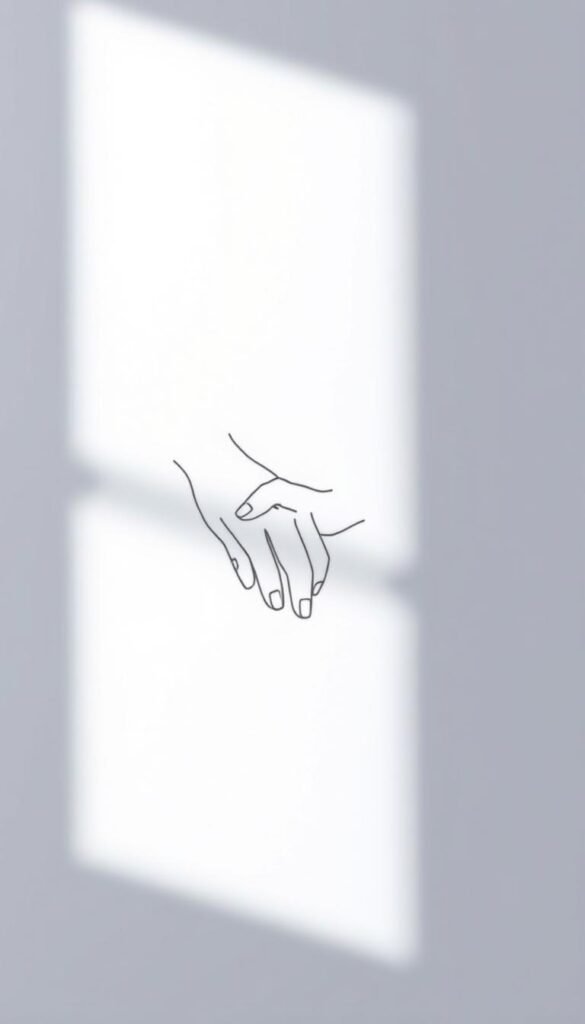 A delicate, minimalist illustration of a father-daughter tattoo design. In the foreground, two simple line drawings of a father and daughter's hands clasping together, their fingers intertwined in a subtle, meaningful embrace. The linework is clean and elegant, with a soft, muted color palette of greys and blues. The background is a simple, uncluttered void, allowing the precious, intimate connection between the two figures to take center stage. Lit by soft, diffused lighting that casts gentle shadows, creating a sense of intimacy and tranquility. Captured from a slightly elevated angle, emphasizing the tender bond between parent and child.