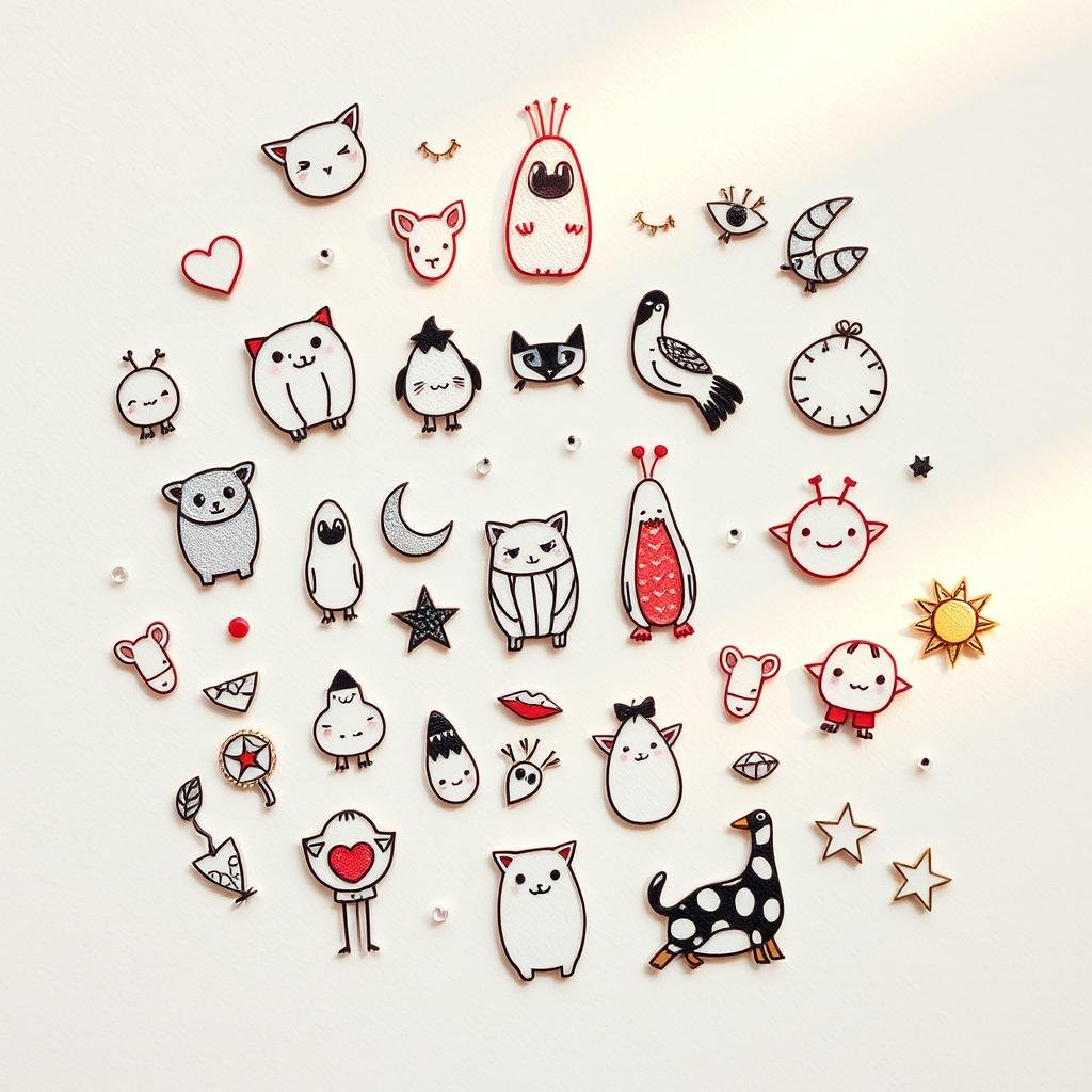 A whimsical collection of playful small tattoo designs, captured in a vibrant and imaginative composition. Delicate line-work depicts a variety of quirky, lighthearted motifs - from mischievous animals and fantastical creatures to abstract shapes and patterns. The pieces are artfully arranged, blending seamlessly against a softly textured background that glows with a warm, natural light. The overall scene has a playful, joyful energy, inviting the viewer to appreciate the fusion of creativity and humor embodied in these playful small tattoo examples.