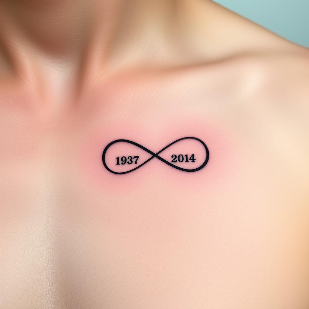 Infinity symbols with dates tattoo design on a man chest