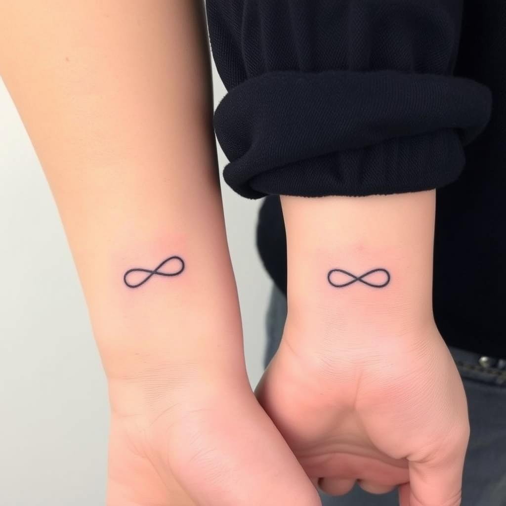 Two delicate sibling tattoos intertwined, depicted against a minimalist, ethereal backdrop. The designs are simple yet symbolic, representing the unbreakable bond between a brother and sister. Soft, diffused lighting illuminates the intricate line work, while a hazy, dreamlike ambiance pervades the scene. The tattoos are captured from a low, close-up angle, emphasizing their intimate, personal nature. The overall mood is one of quiet contemplation, reflecting the deep, enduring connection between the siblings.