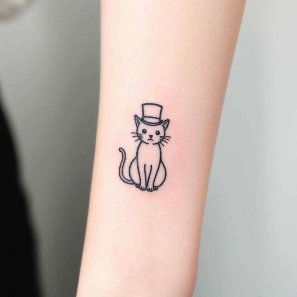 a cat in a top hat tattoo design
