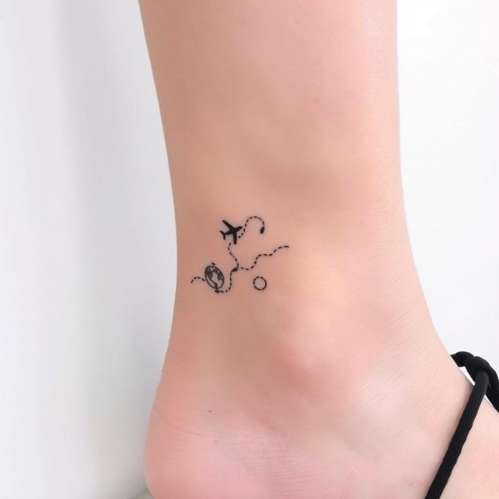 a small abstract scenes pf travel on a woman ankle