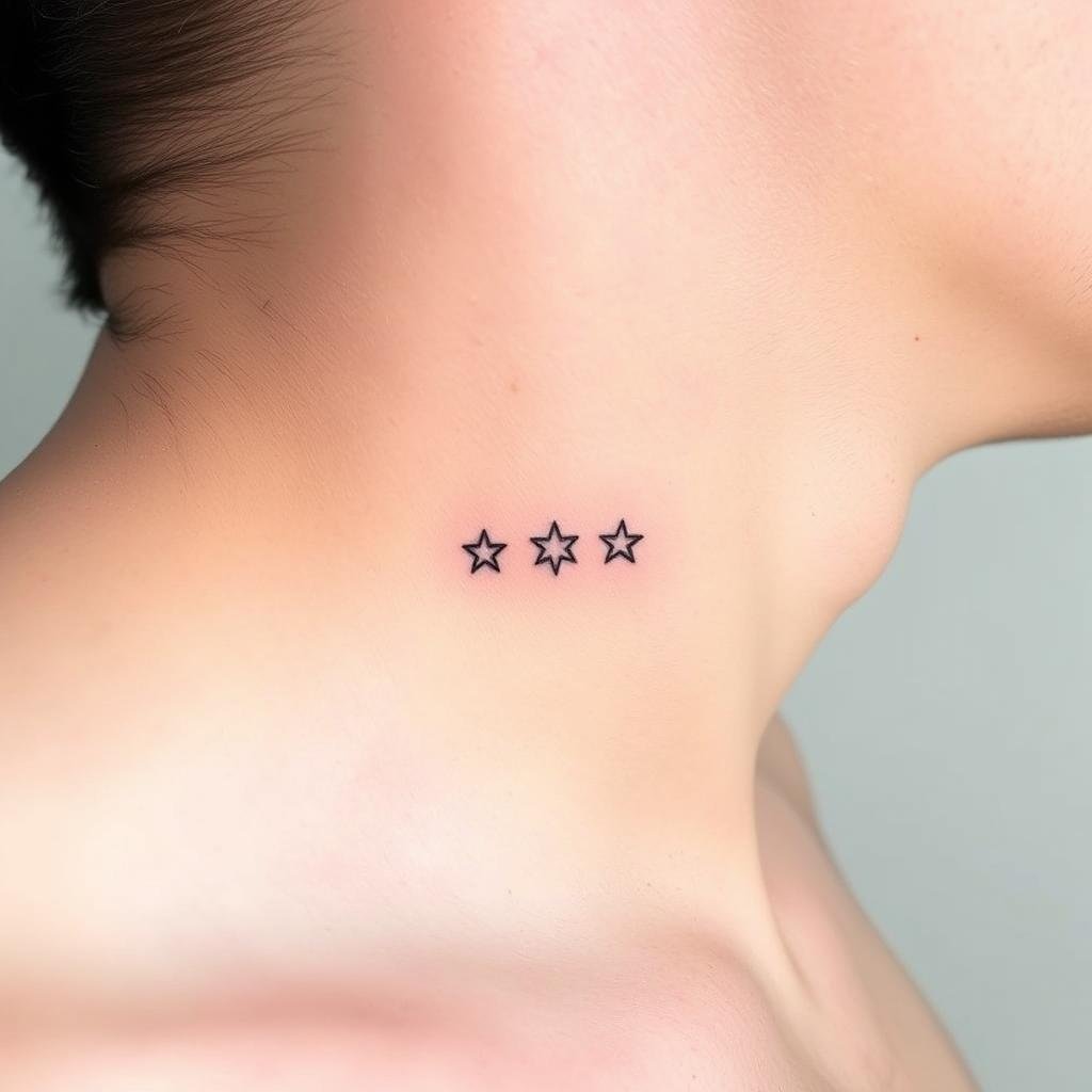 minimalist stars tattoo design on a man's collarbone