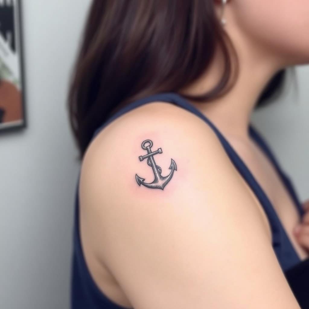 small anchors or stars man on the upper arm