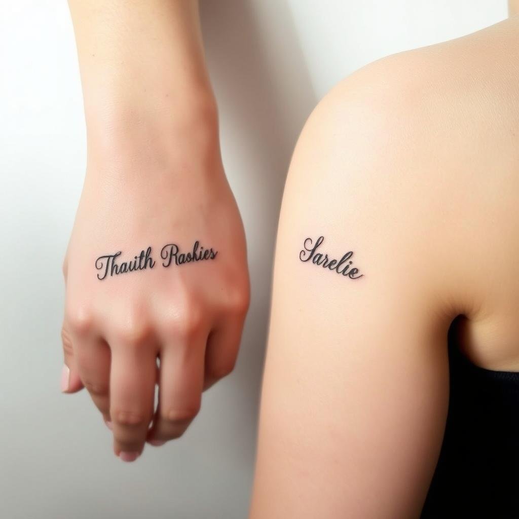 A delicate arrangement of dainty name tattoos against a serene, minimalist backdrop. The tattoos are rendered in a fine, intricate linework style, showcasing the elegant and understated beauty of small, personal designs. Soft, diffused lighting casts a gentle glow, highlighting the subtle curves and contours of the skin. The image exudes a sense of refined, everyday elegance - a perfect representation of the &amp;amp;amp;amp;quot;Dainty and Petite Name Tattoos for Everyday Elegance&amp;amp;amp;amp;quot; section. The composition is clean and uncluttered, allowing the tattoos to take center stage and captivate the viewer.