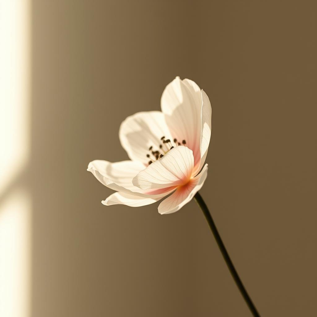 A delicate birth flower in full bloom, rendered in intricate ink strokes. Captured in soft, diffused lighting that casts gentle shadows, the flower's petals unfurl with elegant simplicity. The composition features a close-up, focused view that emphasizes the flower's intricate details and organic textures. A muted, earthy color palette evokes a sense of natural tranquility, hinting at the symbolic significance of this meaningful floral design. The overall mood is one of refined, understated beauty - a serene, meditative study of nature's delicate artistry, suited to grace the pages of a thoughtful article on birth flower tattoos.