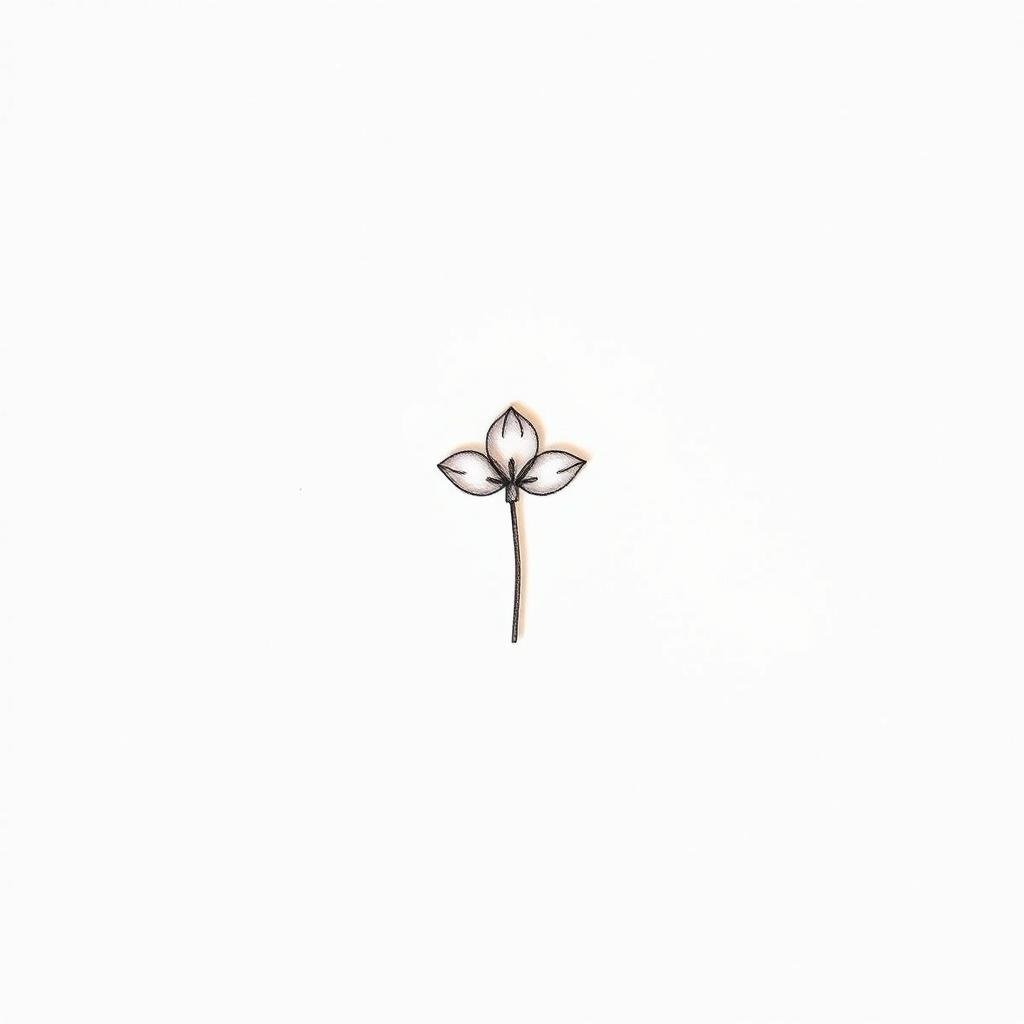 A delicate minimalist flower tattoo, capturing the essence of nature's grace. A single bloom, rendered in crisp, clean lines, takes center stage against a stark, white backdrop. Soft, diffused lighting casts gentle shadows, highlighting the intricate petal formations and the subtle variations in line weight. The design is elegant, sophisticated, and inherently feminine, embodying the beauty and simplicity of a birth flower tattoo. The composition is balanced, with negative space allowing the tattoo to shine. This is a refined, understated interpretation of a small, charming floral tattoo, perfect for those seeking a delicate, yet impactful body art piece.