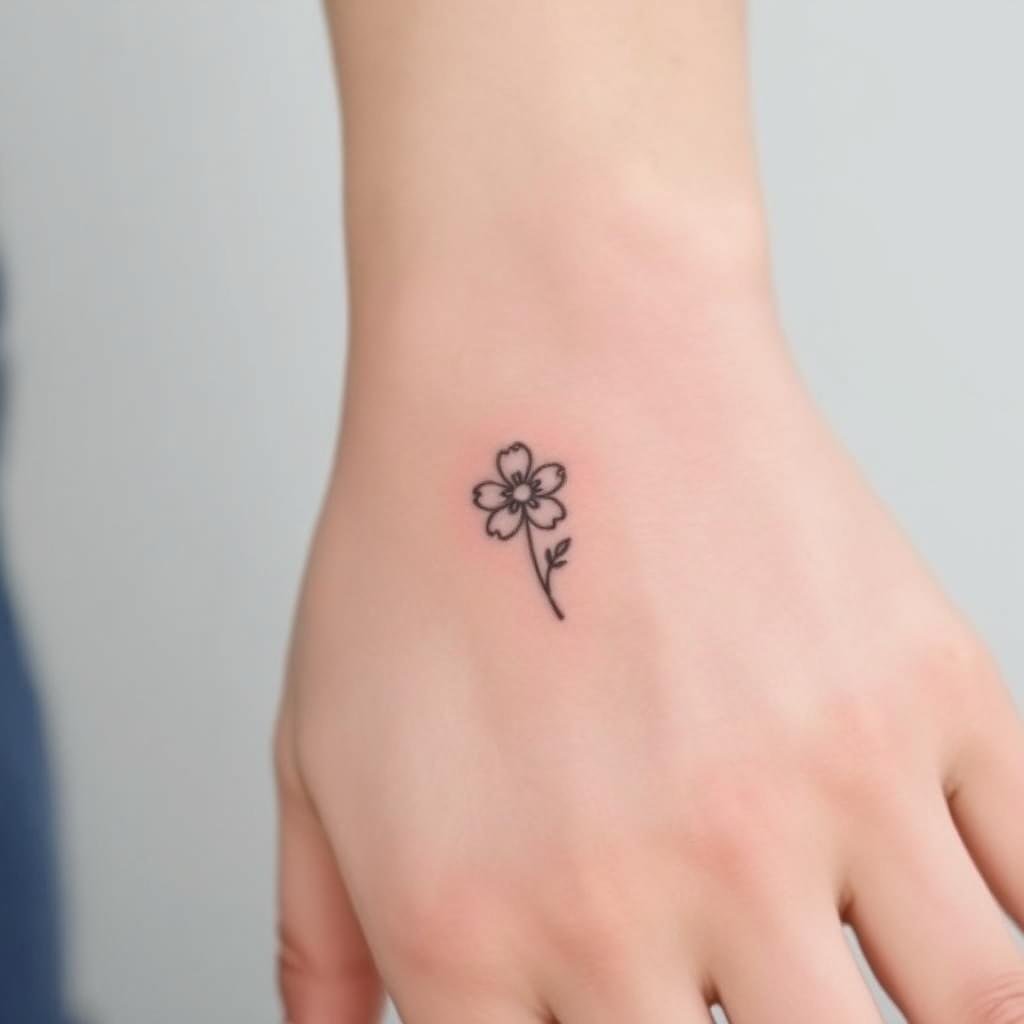 A minimalist small-sized tattoo of a birth flower