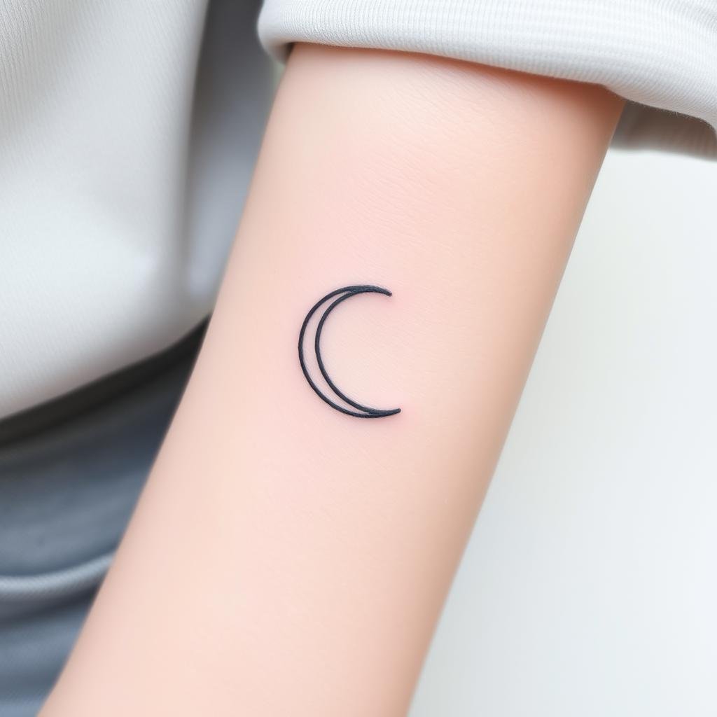 A minimalistic small tattoo of a delicate crescent moon