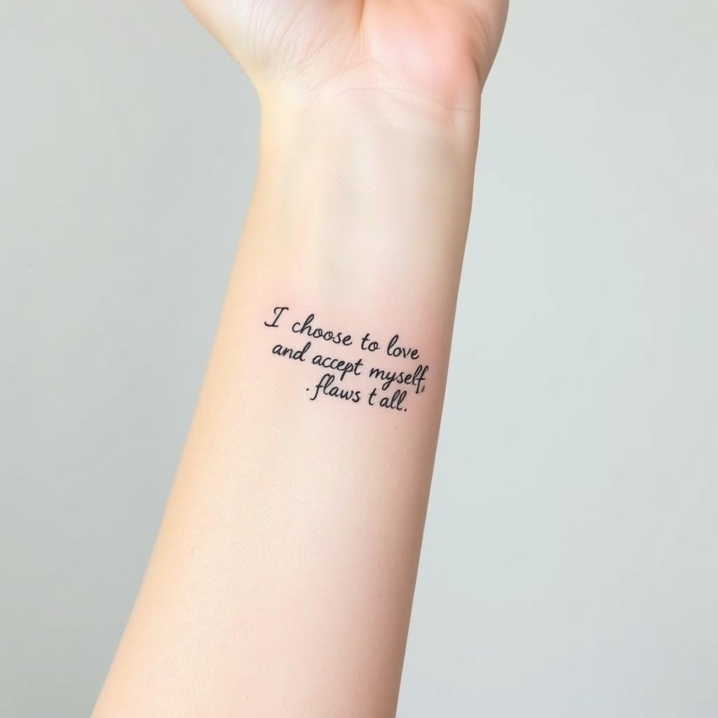 A serene collection of delicate line art tattoo sketches, softly shaded in muted tones. Understated floral motifs and minimalist script adorn the skin, radiating a sense of quiet contemplation. The focal point is a trio of subtle, elegant quote designs - a few words carefully chosen to encapsulate deep personal meaning. Captured in a natural, documentary-style lighting setup, the images convey a sense of intimate, personal expression. Presented in a clean, gallery-inspired layout that highlights the refined, introspective nature of these tiny, meaningful tattoo designs.