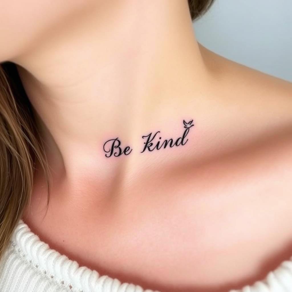 A serene, minimalist tattoo sketch on a canvas backdrop, highlighting intricate yet understated quote designs. The foreground features delicate line art with carefully crafted lettering, seamlessly blending with the subject's skin tone. The middle ground showcases a clean, muted palette, allowing the quotes to take center stage. The background is a soft, neutral gradient, creating a sense of balance and focus. Warm lighting casts a subtle glow, accentuating the natural textures and adding depth. The overall composition exudes a sense of quiet elegance, inspiring reflection and understated personal expression.