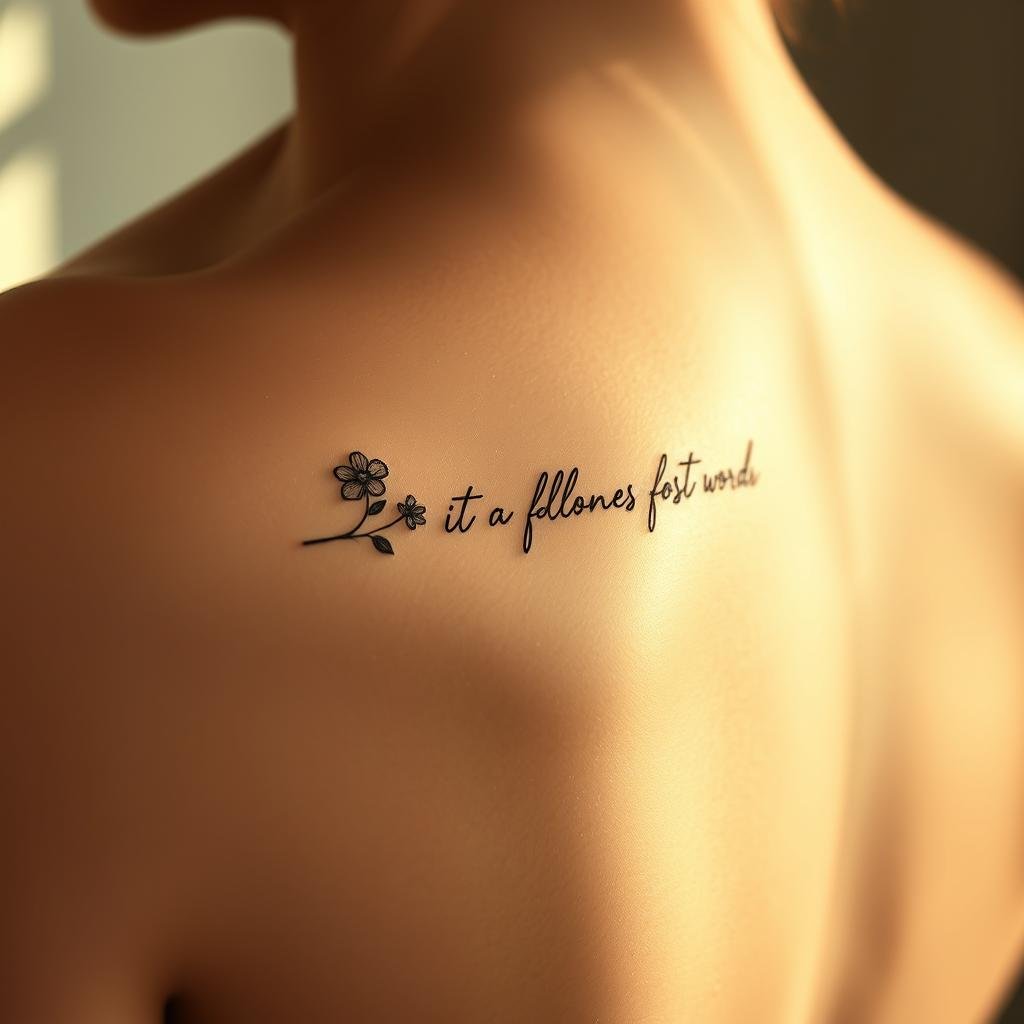 A small and delicate quote tattoo on a woman's forearm