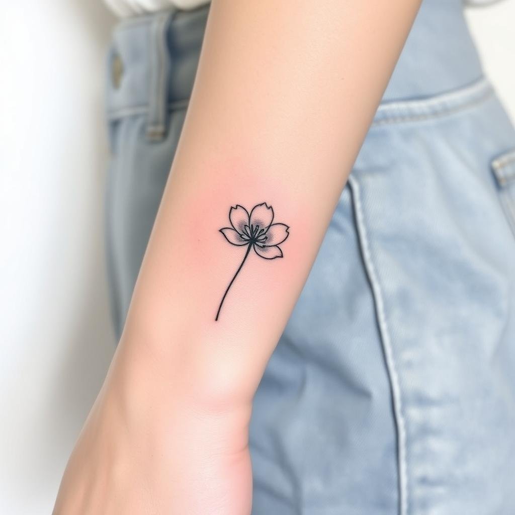 A small, minimalist tattoo of a birth flower