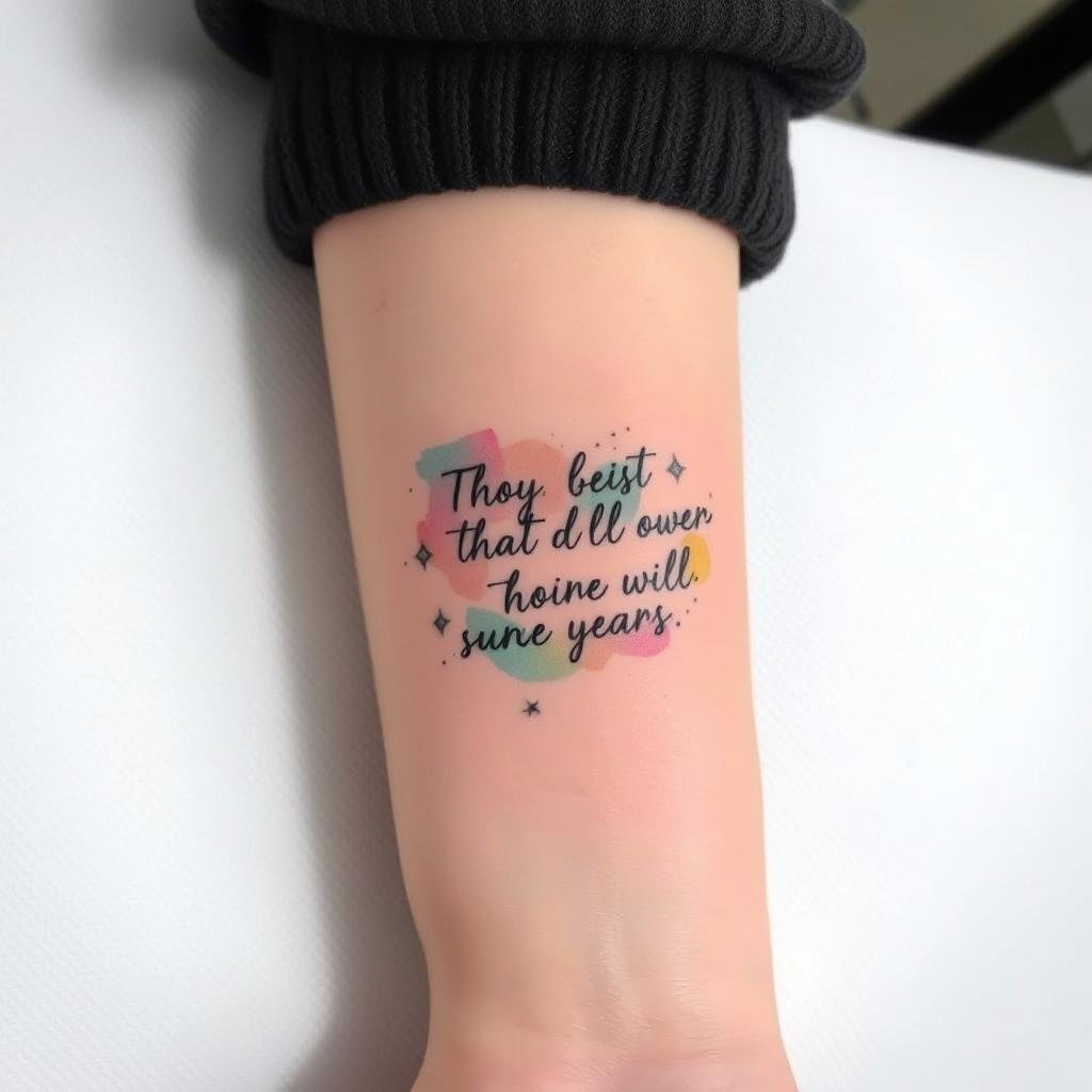 A small-sized tattoo featuring a creative quote desig