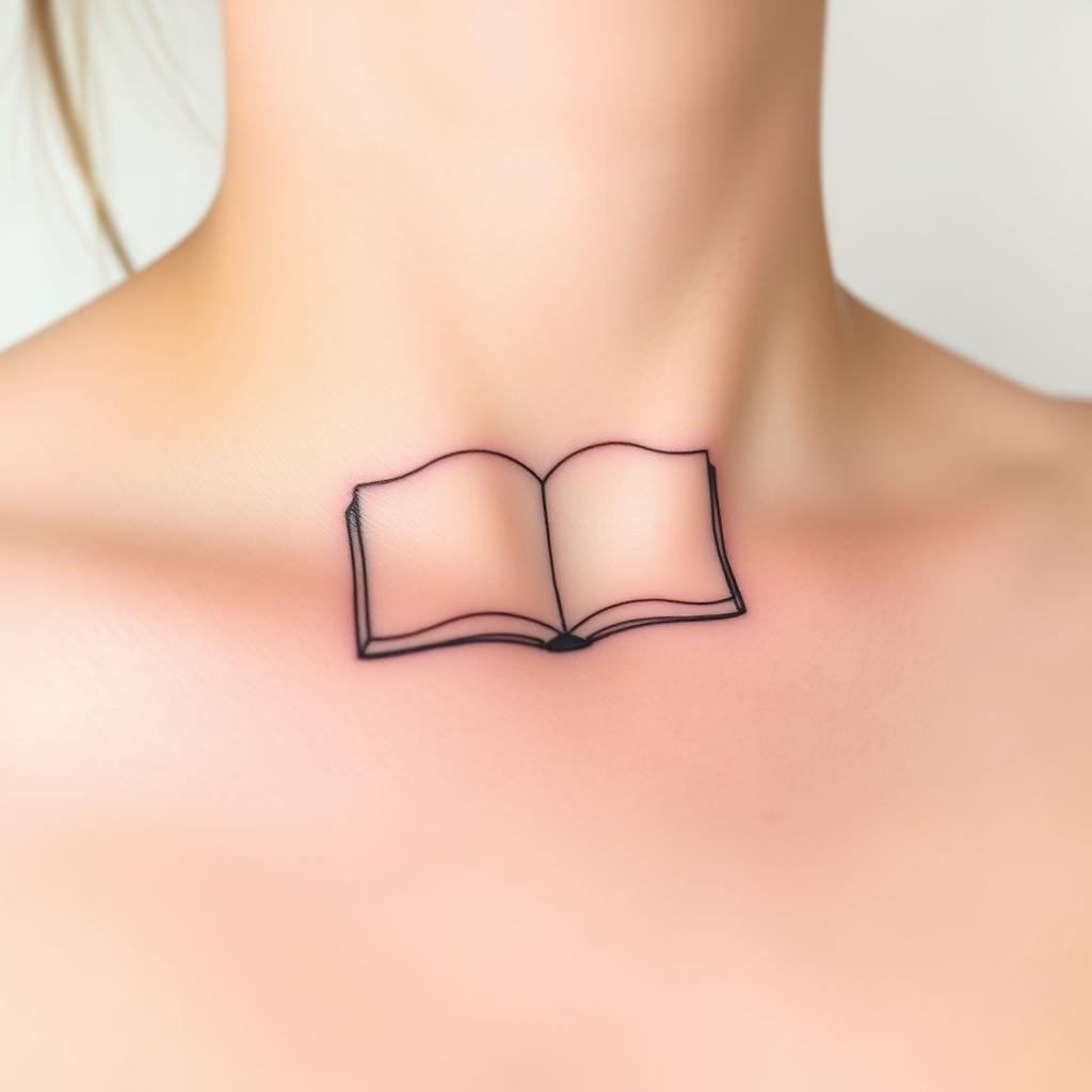 Minimalist book tattoo on the collarbones