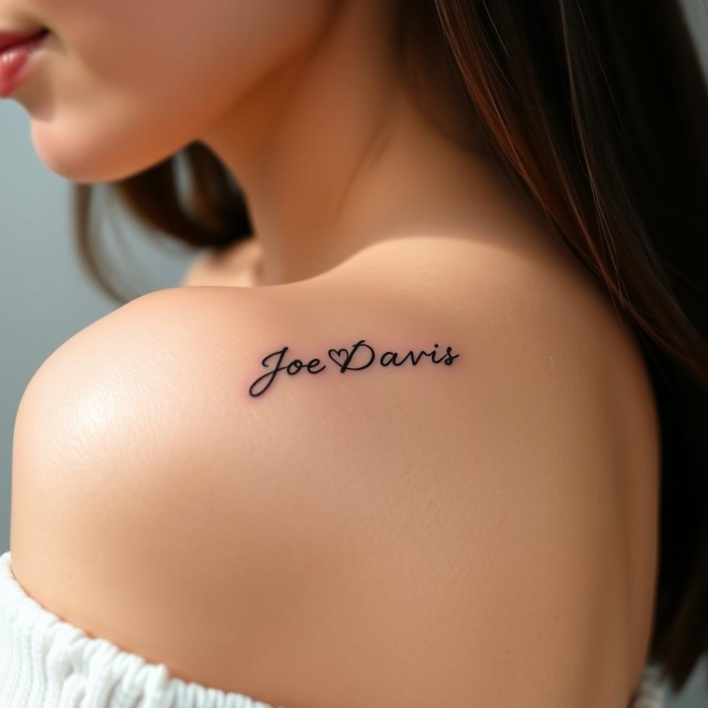 minimalist micro name tattoo on a woman's back