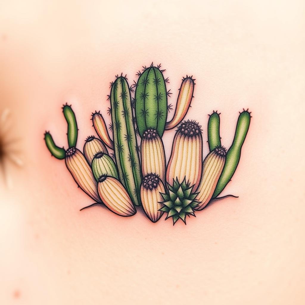 Compact Cactus Tattoos Design
