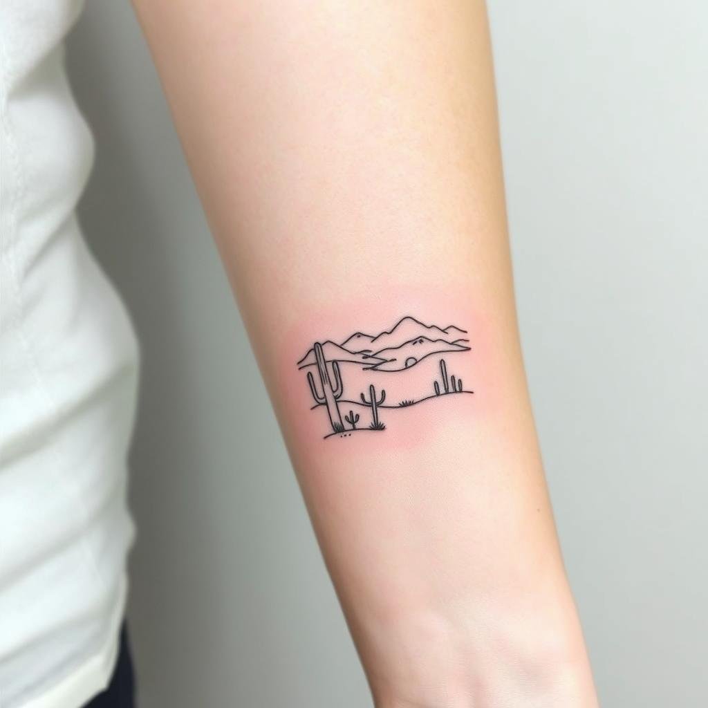 Fine Line Western Landscape Tattoo Design