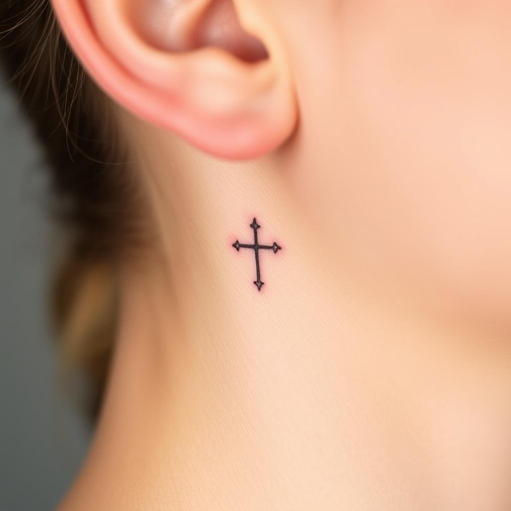 Behind-the-Ear and Neck Cross Tattoo Placement