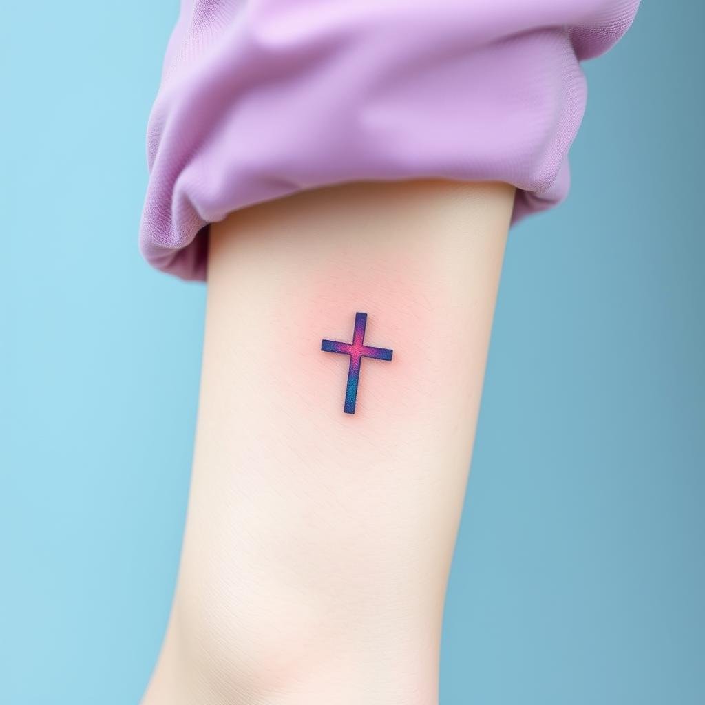 Color-Blended Small Cross Tattoos for Women