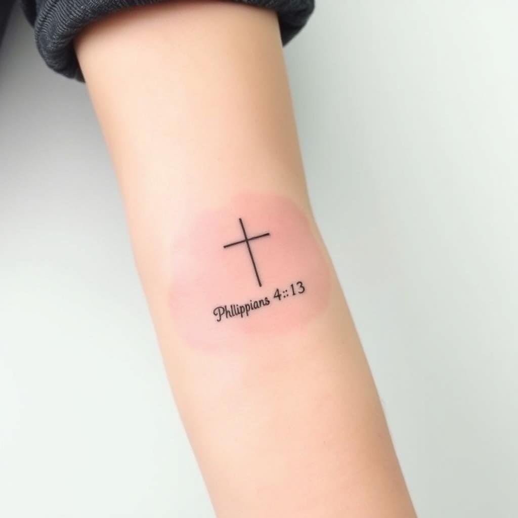 Faith-Inspired Cross Tattoo with Bible Verse 2