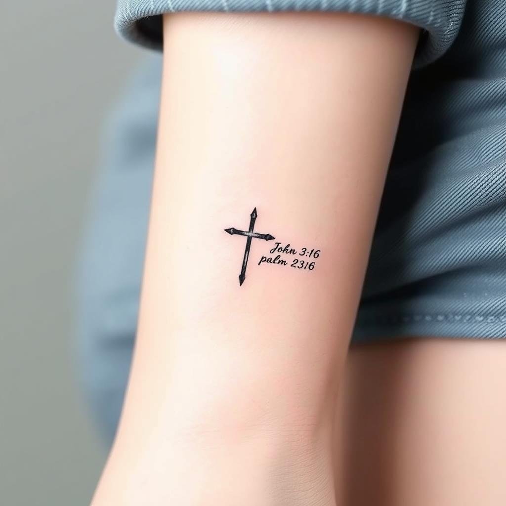 Faith-Inspired Cross Tattoo with Bible Verse 3
