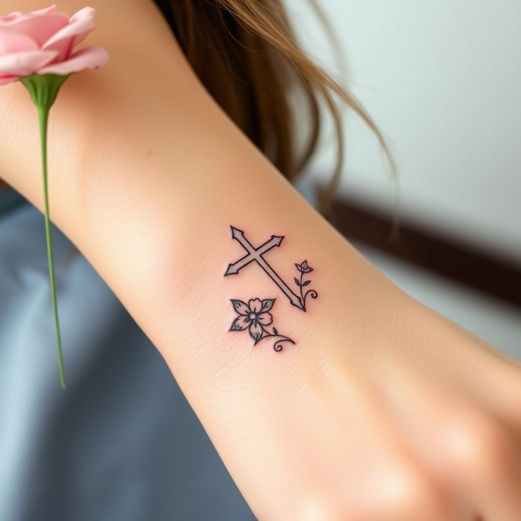 Floral Cross Tattoo Designs 2