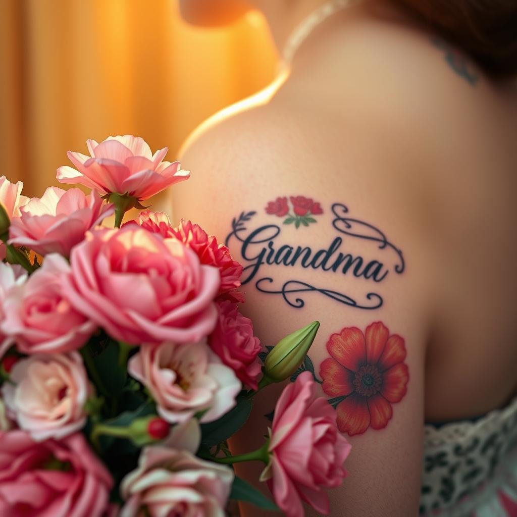 Memorial Tattoo Ideas for Grandma with Floral Design