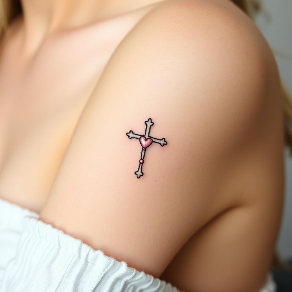 Rosary-Inspired Small Cross Tattoo Designs for Women 2