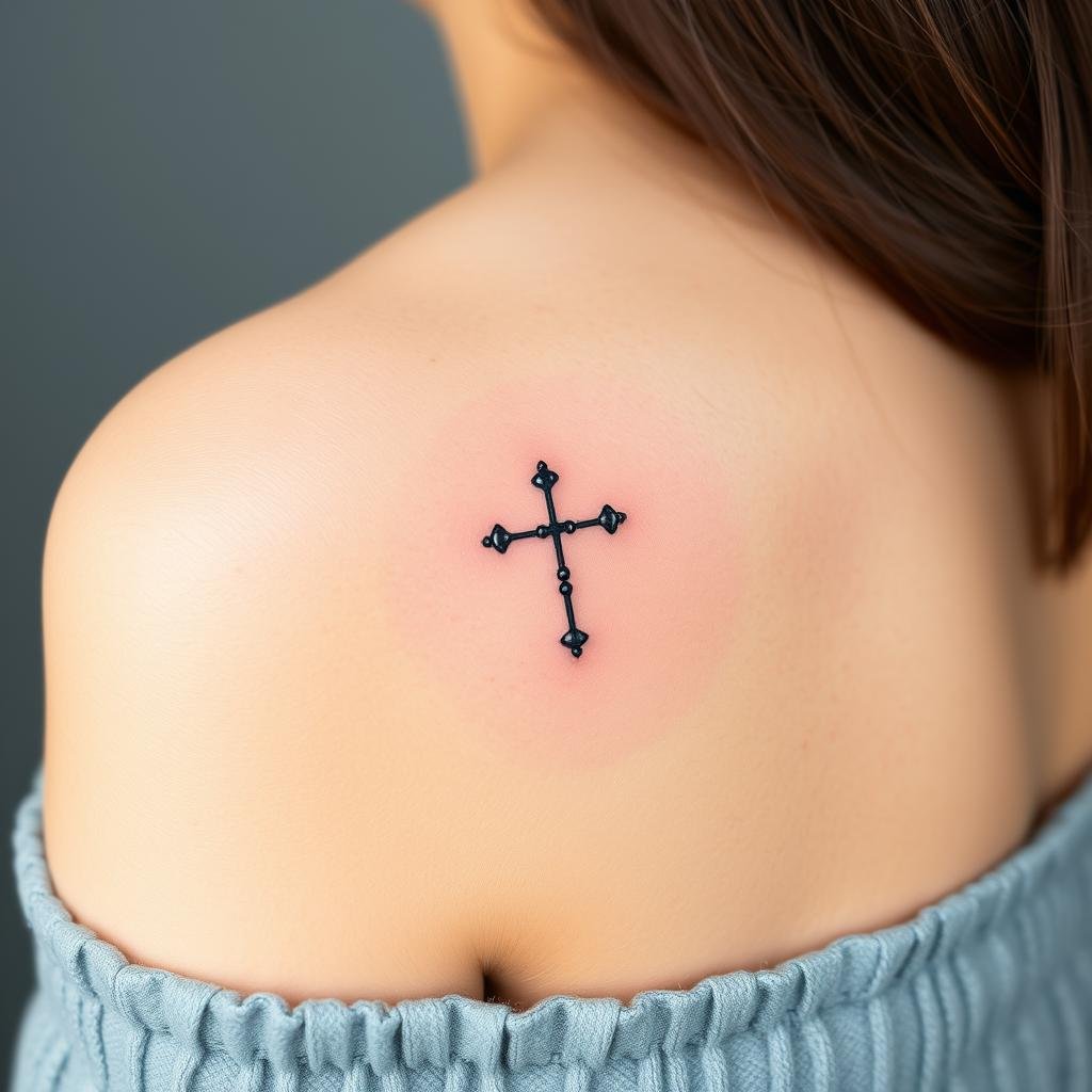 Rosary-Inspired Small Cross Tattoo Designs for Women