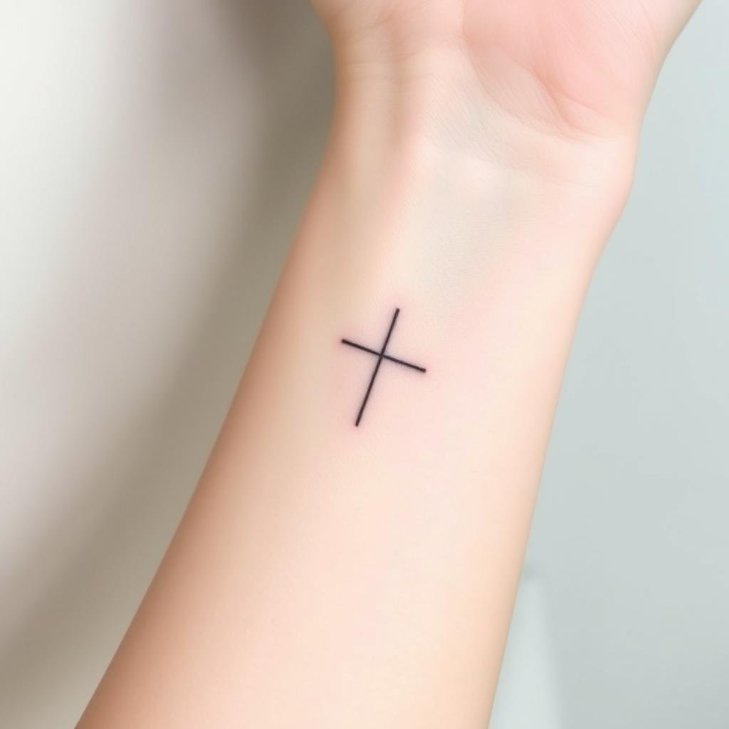 Single-Line Small Cross Tattoos for Women