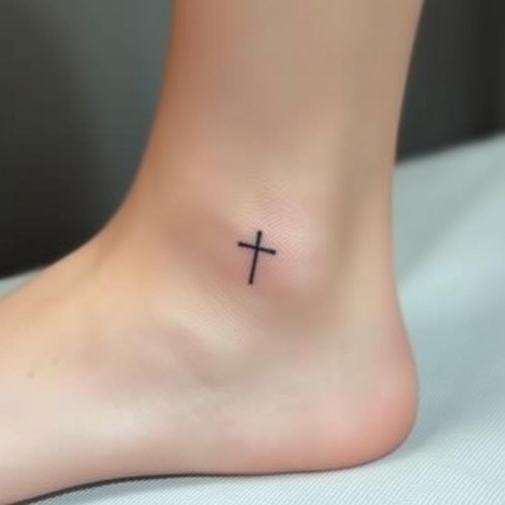 Small Cross Tattoos on the Ankle and Foot