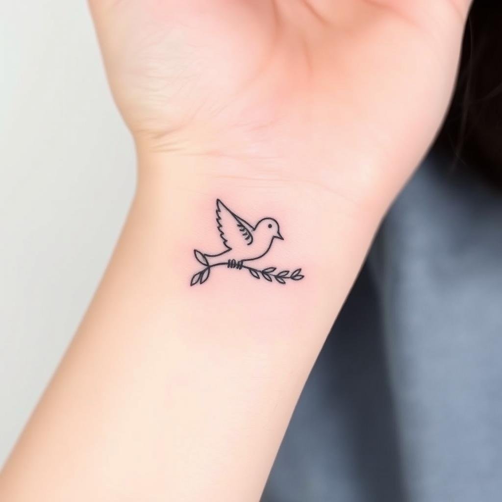 Small Dove and Olive Branch Motifs Tattoo