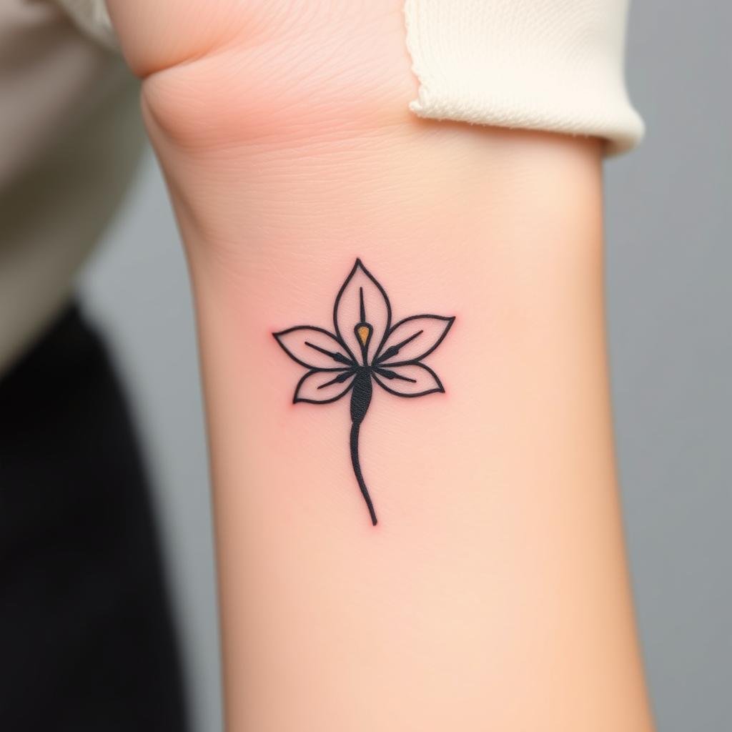 Small Lily and Religious Symbol Pairing Tattoo