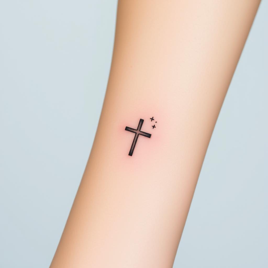 Unique Small Cross Tattoos for Females with Celestial Design 2