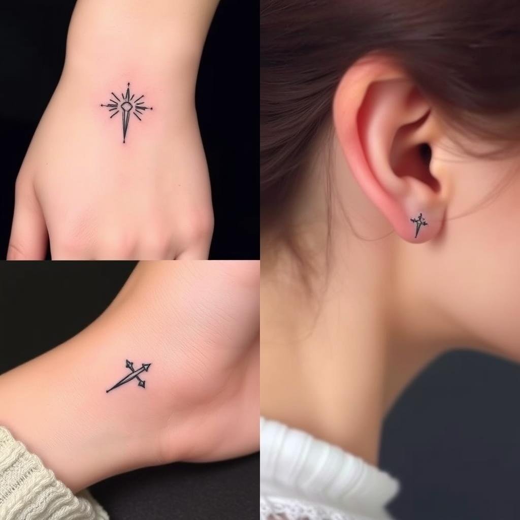 Unique Small Cross Tattoos for Females with Celestial Design 3