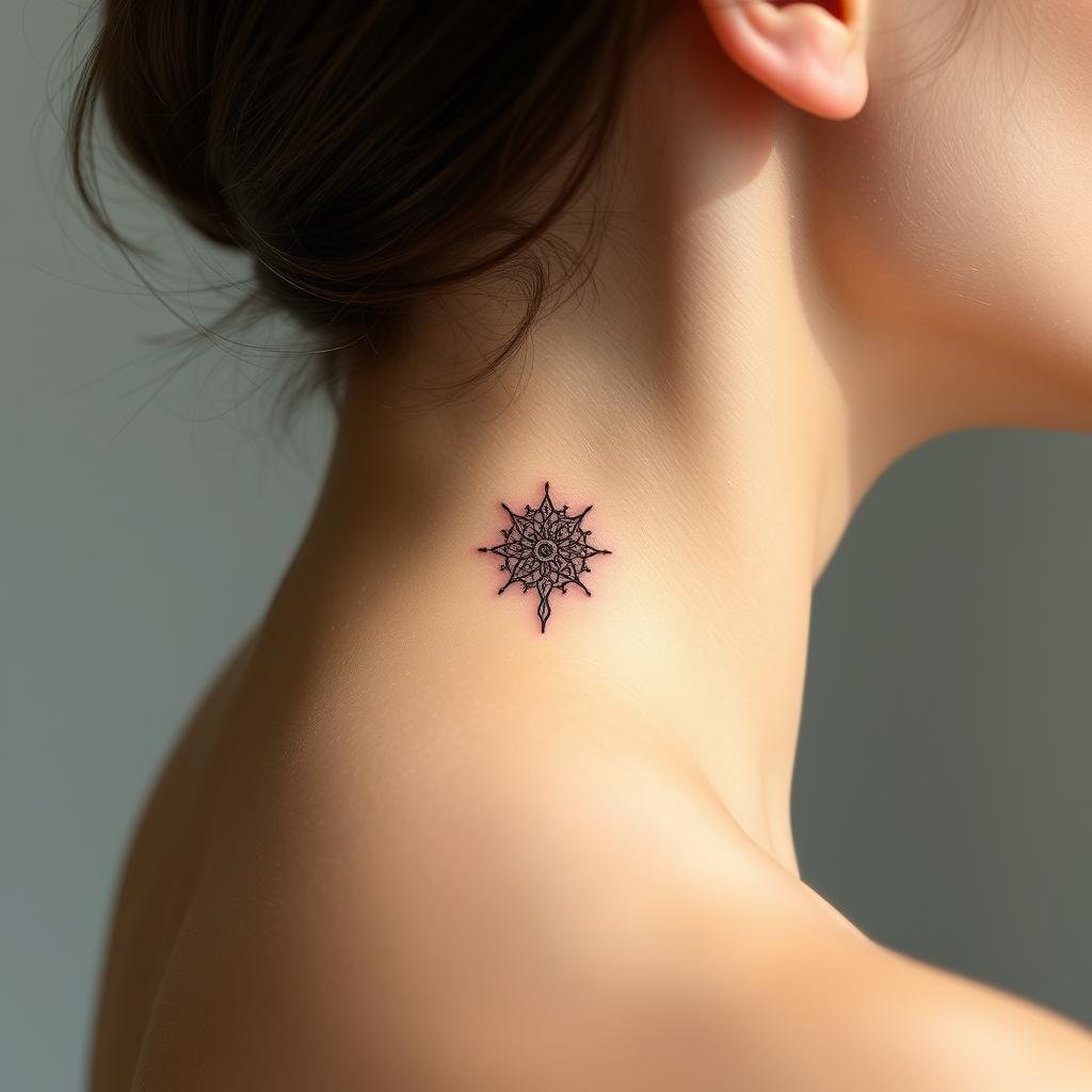 Unique Small Cross Tattoos for Females with Celestial Design