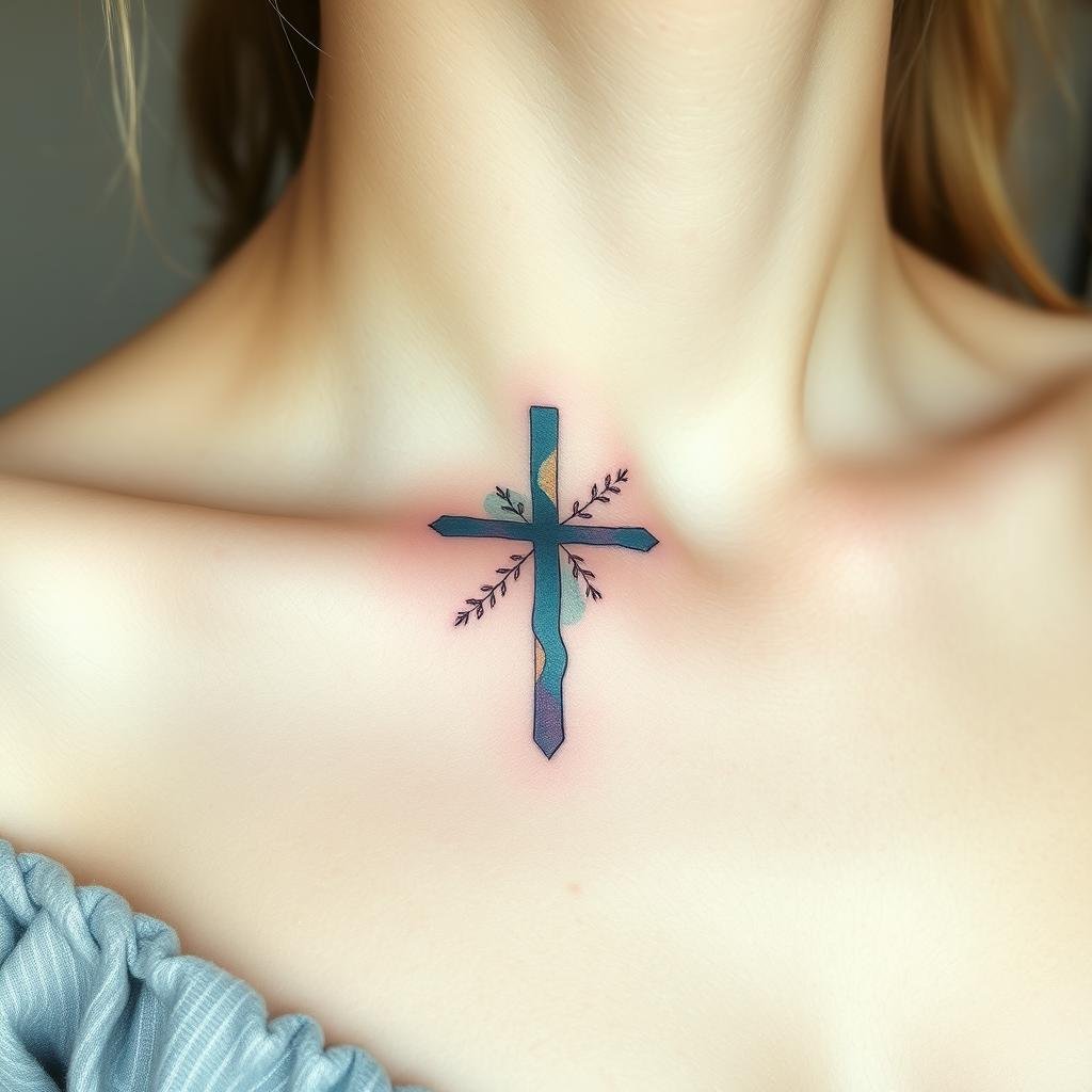 Women's Small Cross Tattoos with an Abstract Twist