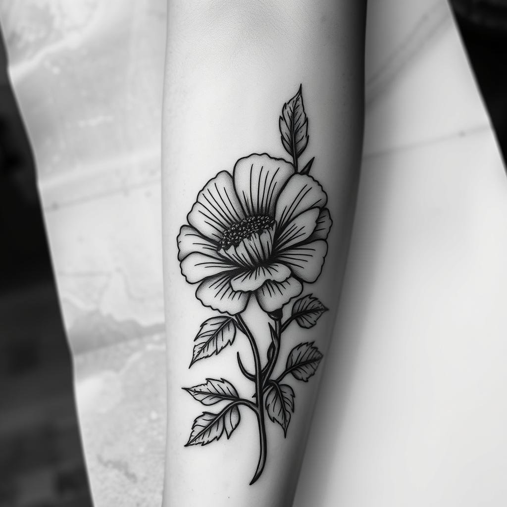 Black and White October Birth Flower Tattoo