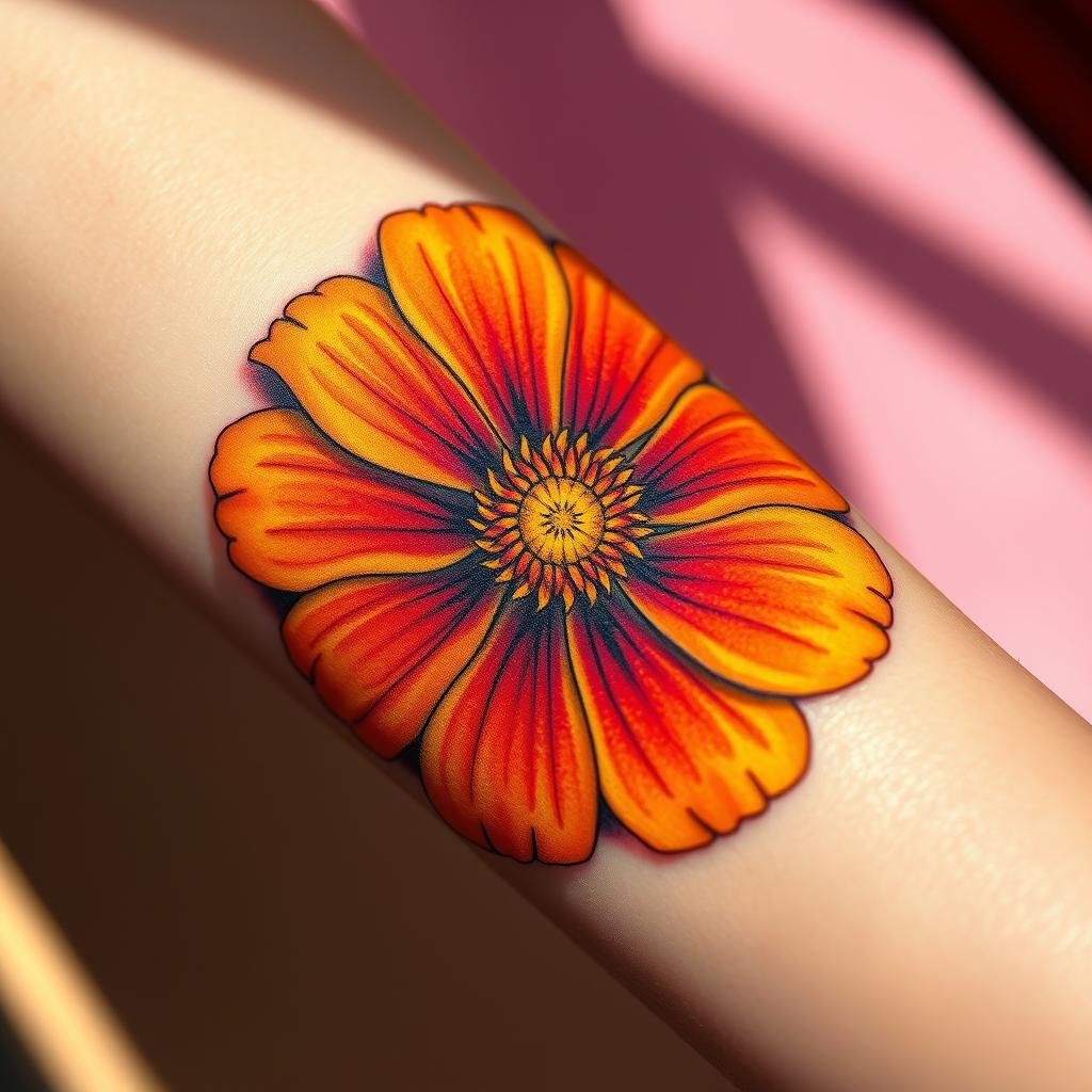 Colorful October Birth Flower Tattoo Cosmos Design